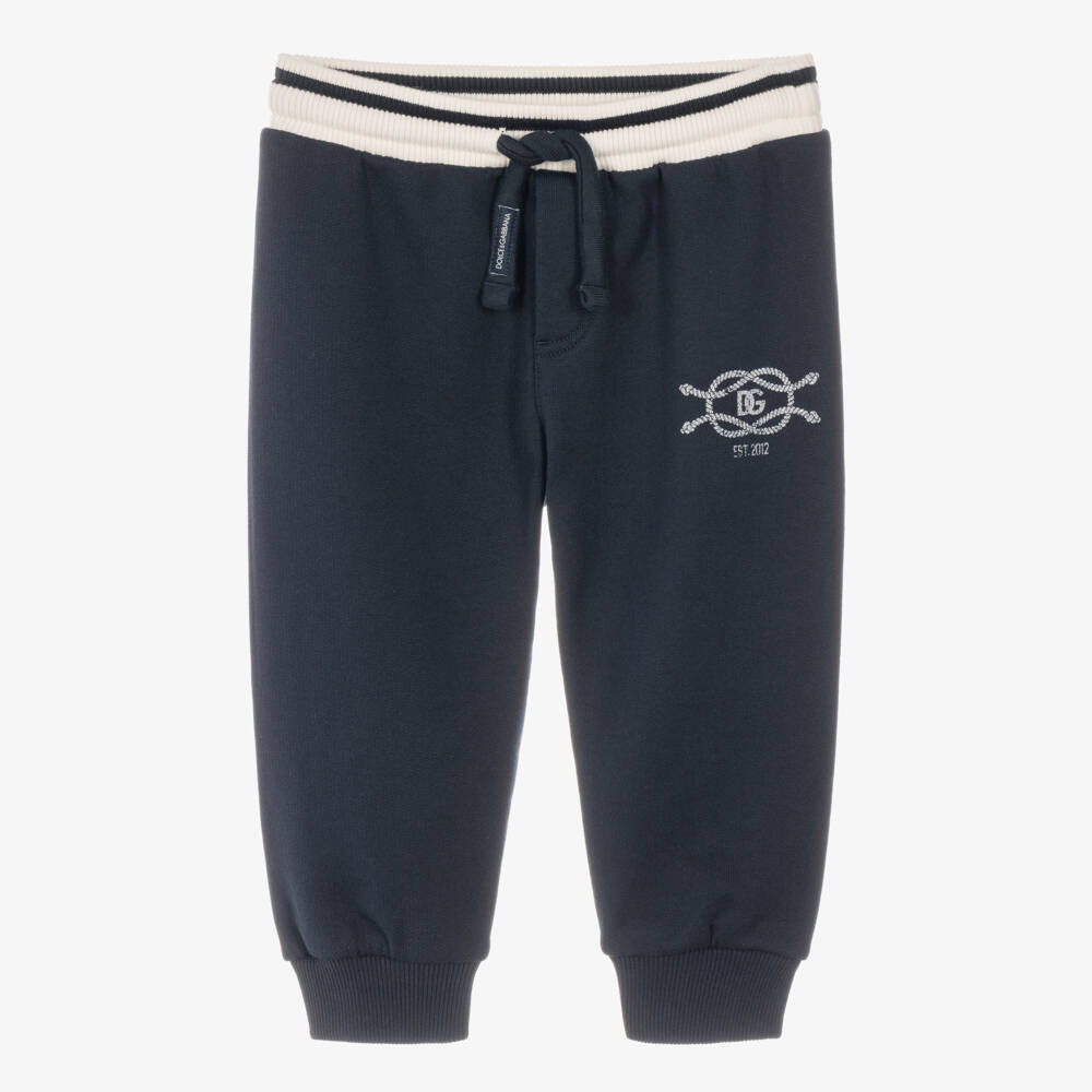 Dolce & Gabbana-Baby Boys Navy Blue Cotton Jersey Joggers with Marina Logo | Childrensalon