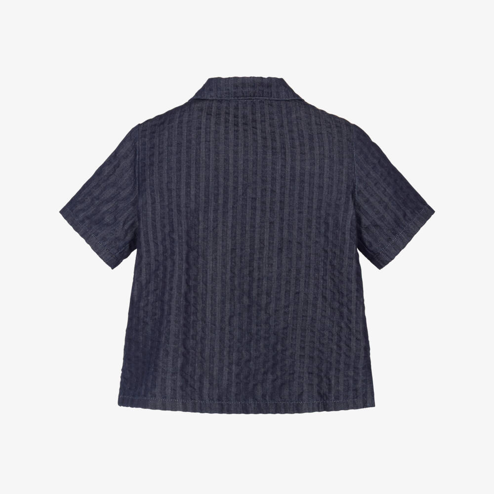 Dolce & Gabbana-Baby Boys Navy Blue Denim Seersucker Shirt | Childrensalon