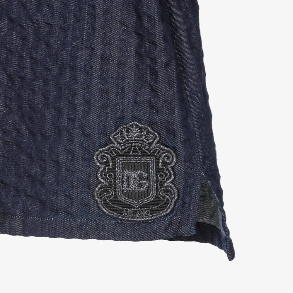 Dolce & Gabbana-Baby Boys Navy Blue Denim Seersucker Shirt | Childrensalon