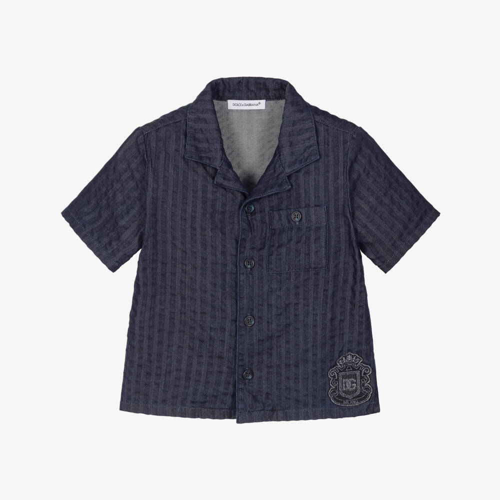Dolce & Gabbana-Baby Boys Navy Blue Denim Seersucker Shirt | Childrensalon