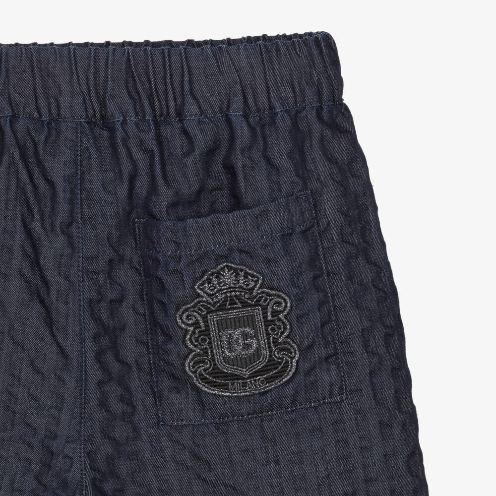 Dolce & Gabbana-Baby Boys Navy Blue Denim Seersucker Shorts | Childrensalon