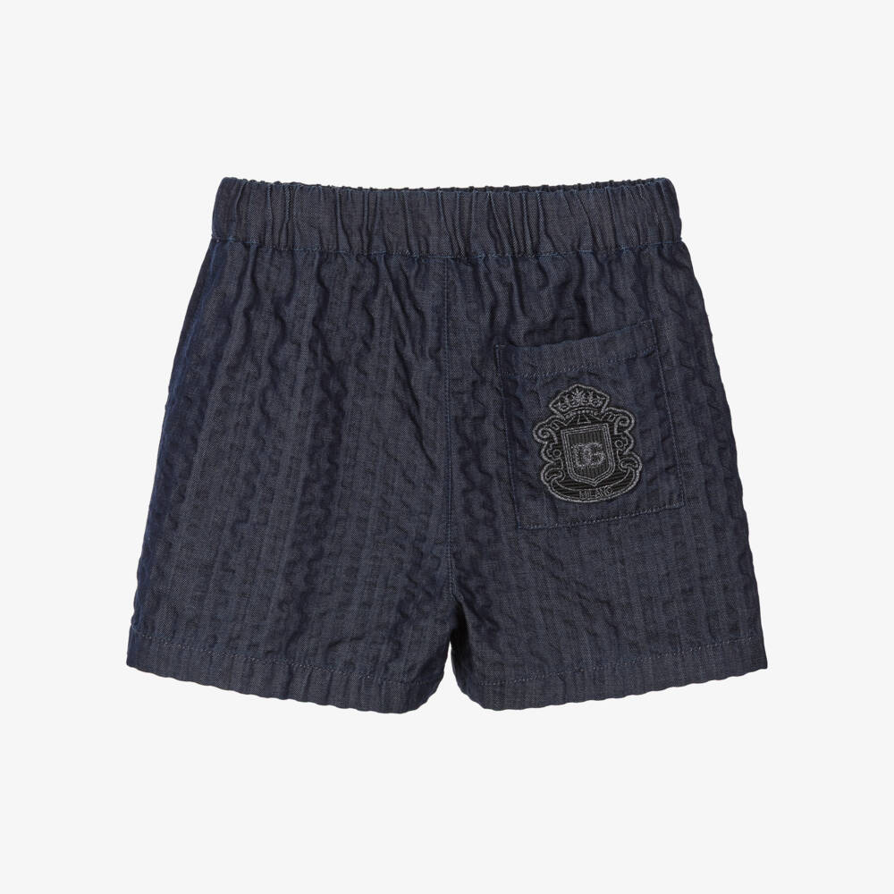 Dolce & Gabbana-Baby Boys Navy Blue Denim Seersucker Shorts | Childrensalon