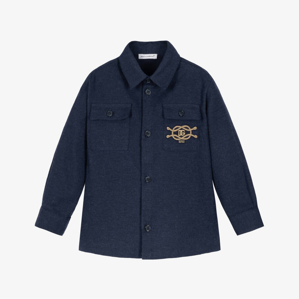 Dolce & Gabbana-Baby Boys Navy Blue Marina Monogram Shirt | Childrensalon