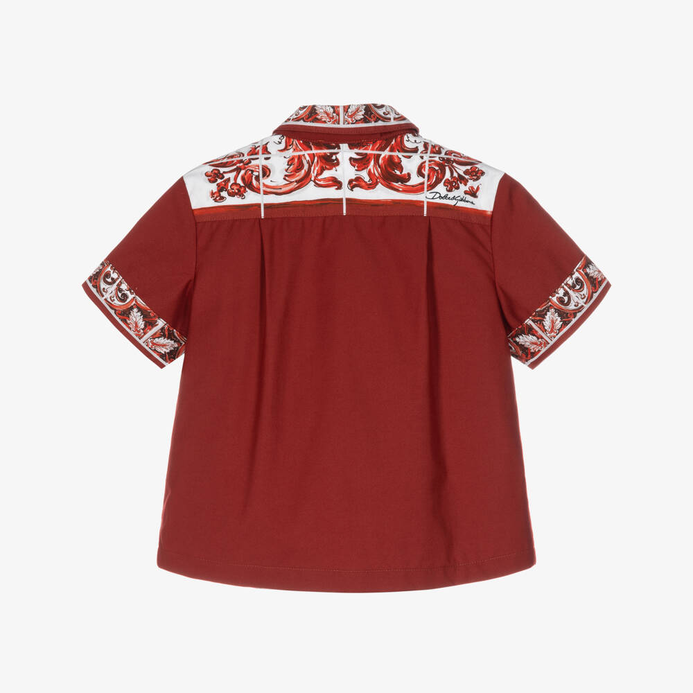 Dolce & Gabbana-Baby Boys Red Majolica Print Poplin Shirt | Childrensalon