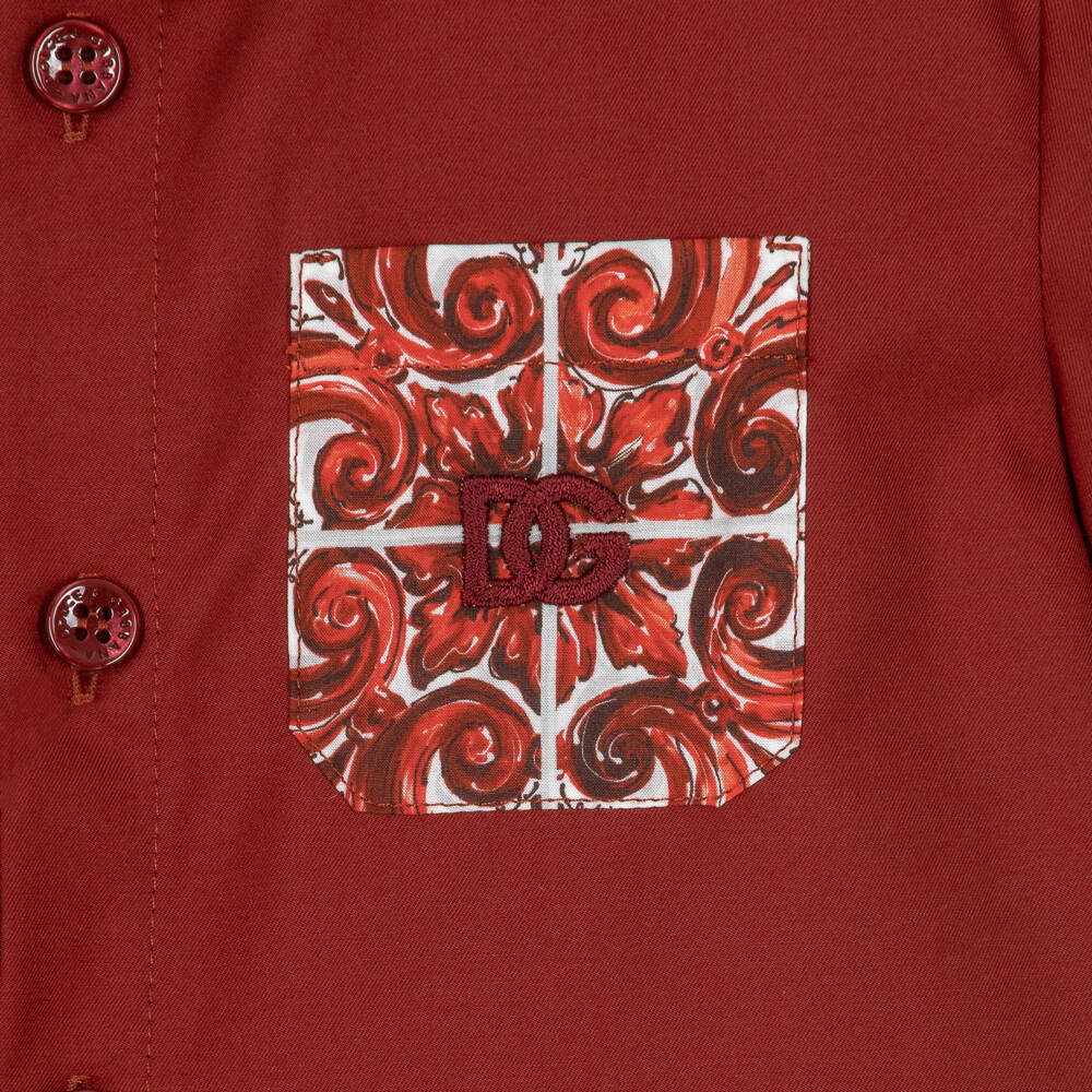 Dolce & Gabbana-Baby Boys Red Majolica Print Poplin Shirt | Childrensalon