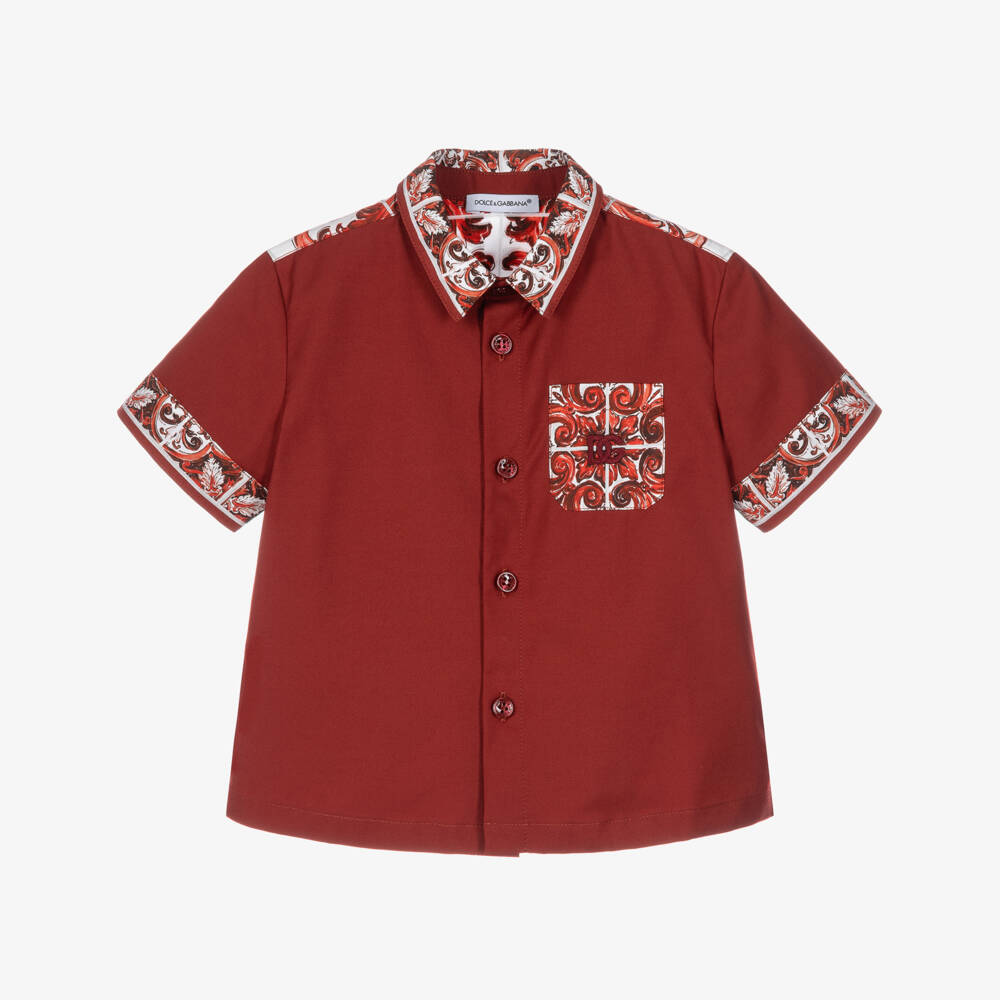 Dolce & Gabbana-Baby Boys Red Majolica Print Poplin Shirt | Childrensalon