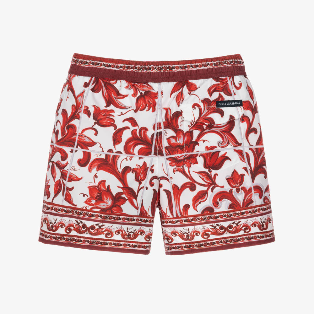 Dolce & Gabbana-Baby Boys Red Majolica Print Swim Shorts | Childrensalon