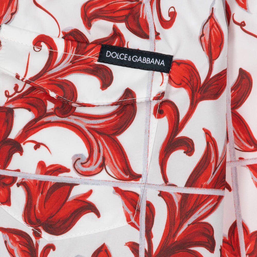 Dolce & Gabbana-Baby Boys Red Majolica Print Swim Shorts | Childrensalon