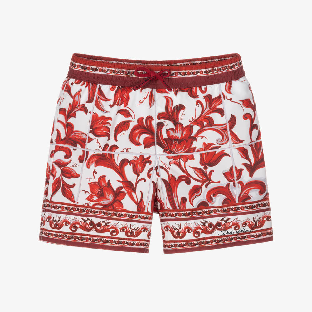 Dolce & Gabbana-Baby Boys Red Majolica Print Swim Shorts | Childrensalon