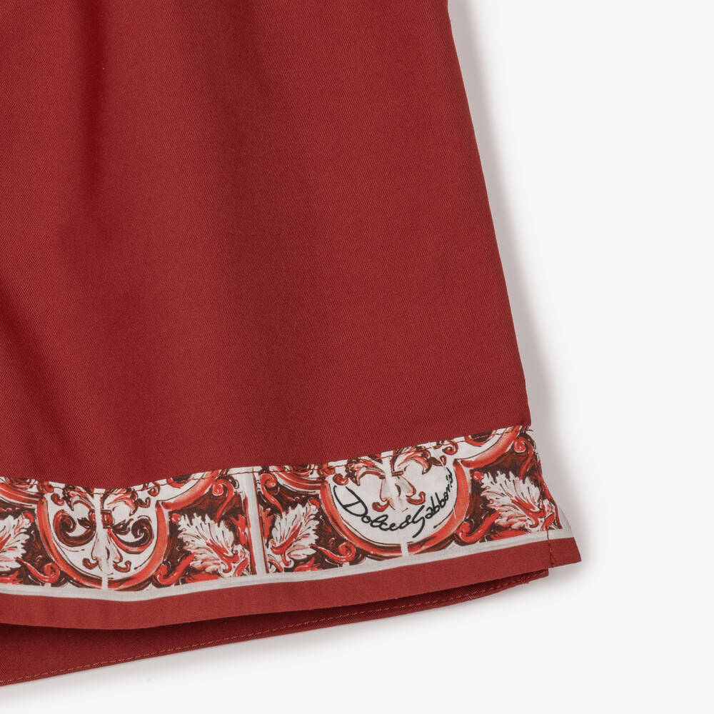Dolce & Gabbana-Baby Boys Red Shorts with Majolica Print | Childrensalon