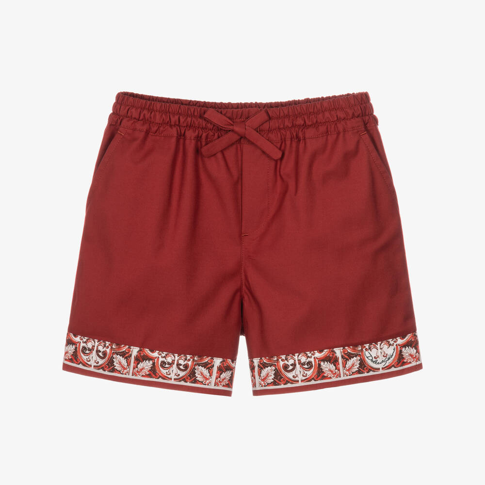 Dolce & Gabbana-Baby Boys Red Shorts with Majolica Print | Childrensalon
