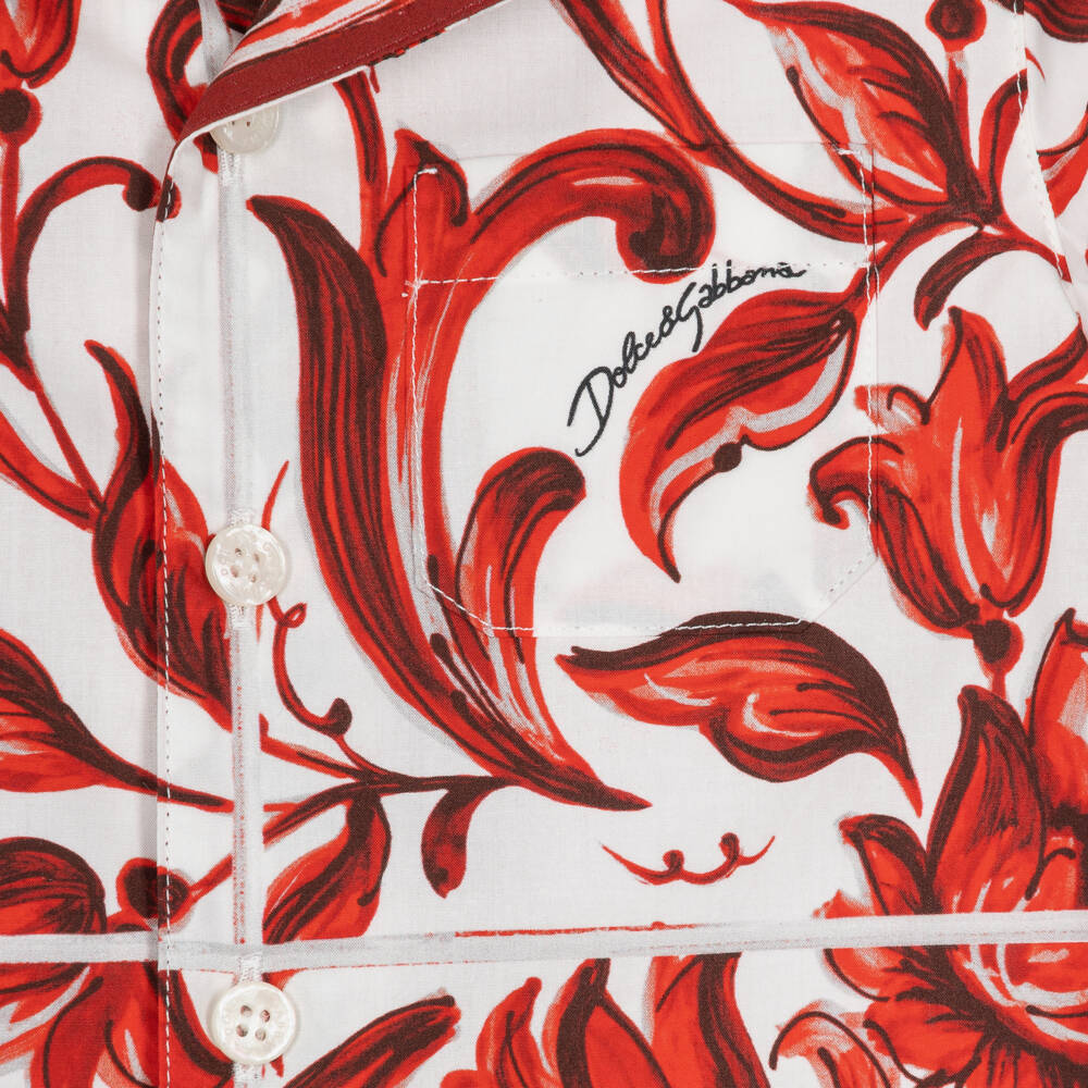 Dolce & Gabbana-Baby Boys Red & White Majolica Print Poplin Shirt | Childrensalon