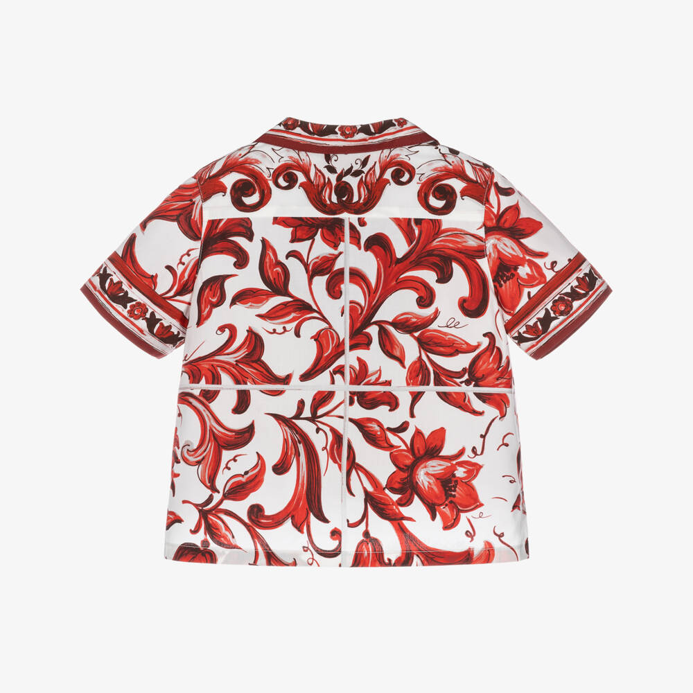 Dolce & Gabbana-Baby Boys Red & White Majolica Print Poplin Shirt | Childrensalon