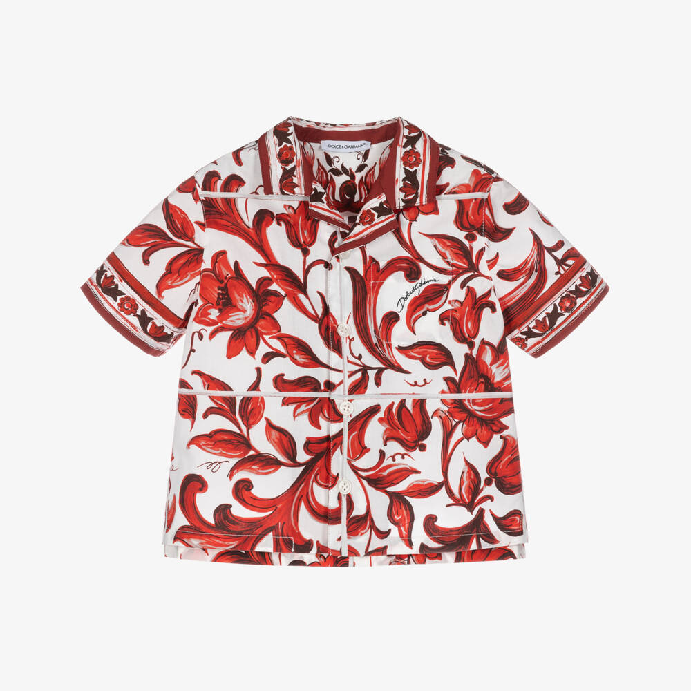 Dolce & Gabbana-Baby Boys Red & White Majolica Print Poplin Shirt | Childrensalon
