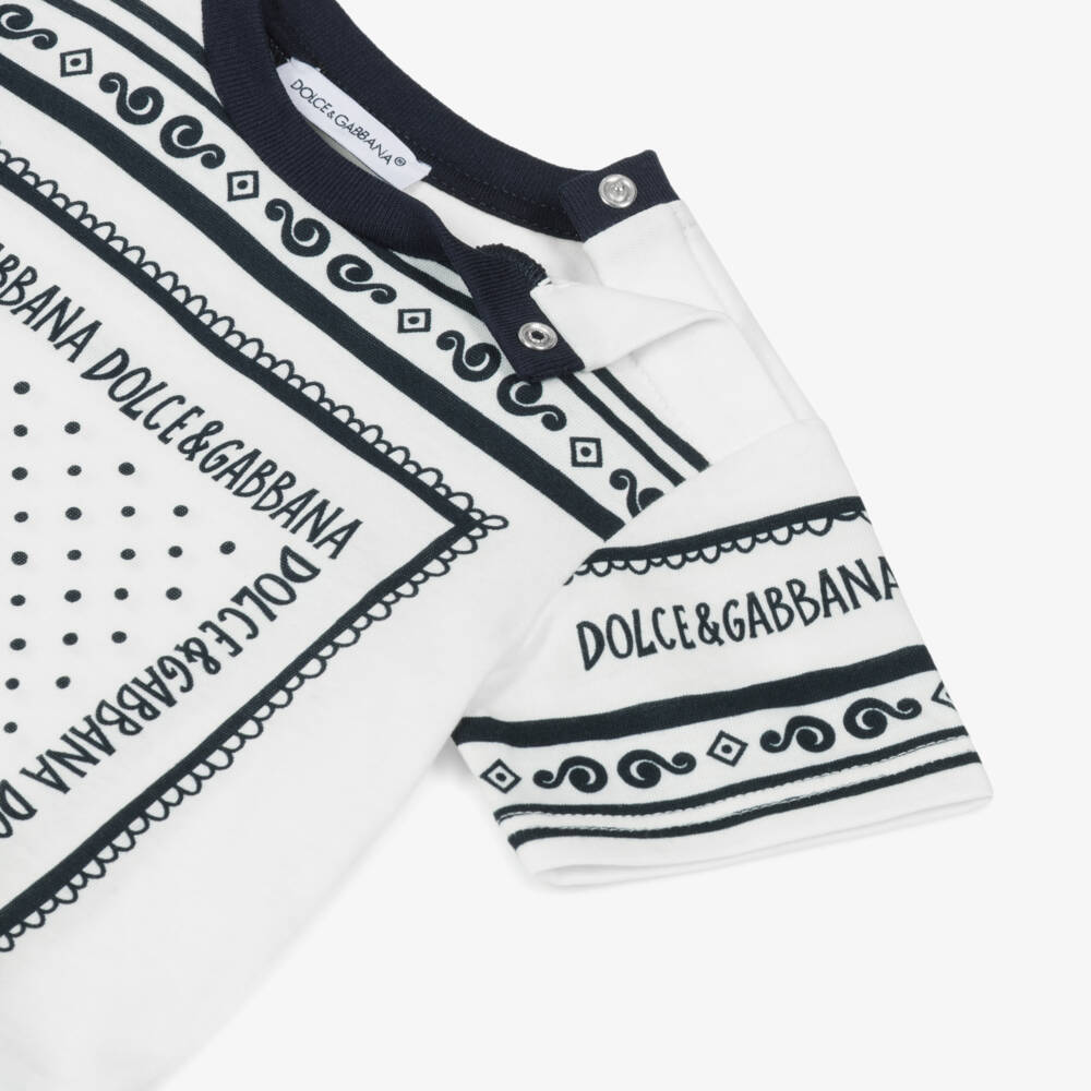 Dolce & Gabbana-Baby Boys White Cotton Bandana Print T-Shirt | Childrensalon