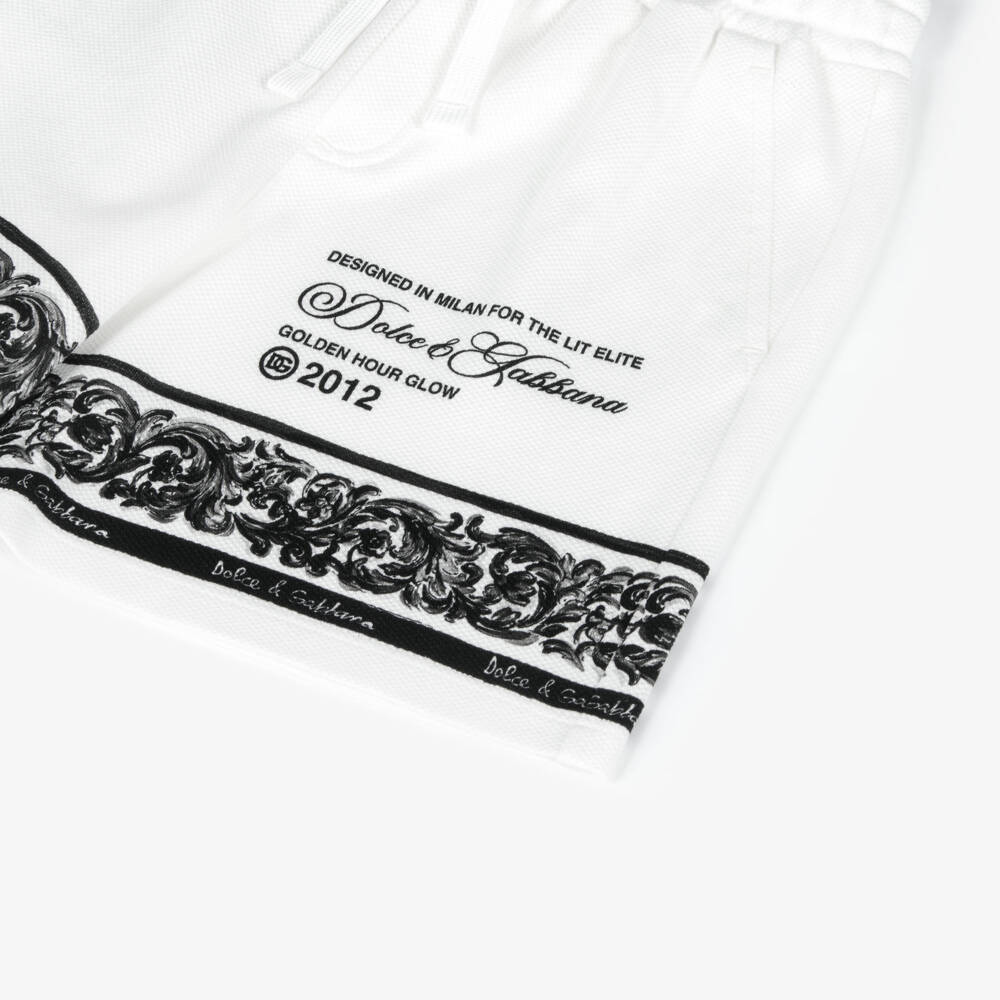 Dolce & Gabbana-شورت بطبعة ماجوليكا للأولاد الرضع قطن بيكيه لون أبيض | Childrensalon