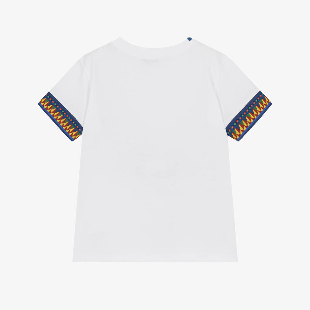 Dolce & Gabbana-Baby Boys White Cotton T-Shirt with Carretto Print | Childrensalon