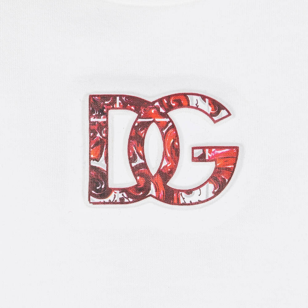 Dolce & Gabbana-Baby Boys White Cotton T-Shirt with DG Logo | Childrensalon