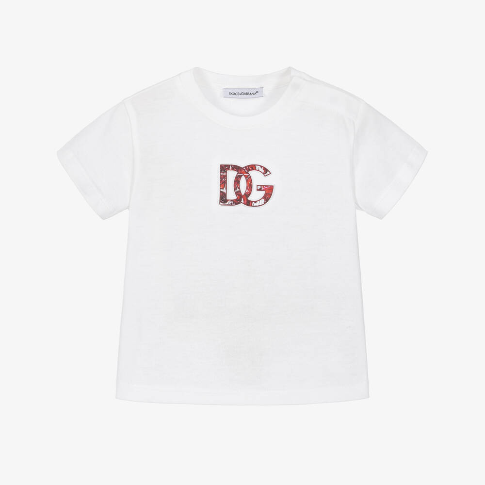 Dolce & Gabbana-Baby Boys White Cotton T-Shirt with DG Logo | Childrensalon