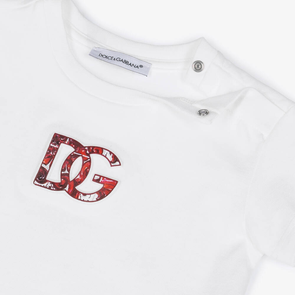 Dolce & Gabbana-Baby Boys White Cotton T-Shirt with DG Logo | Childrensalon