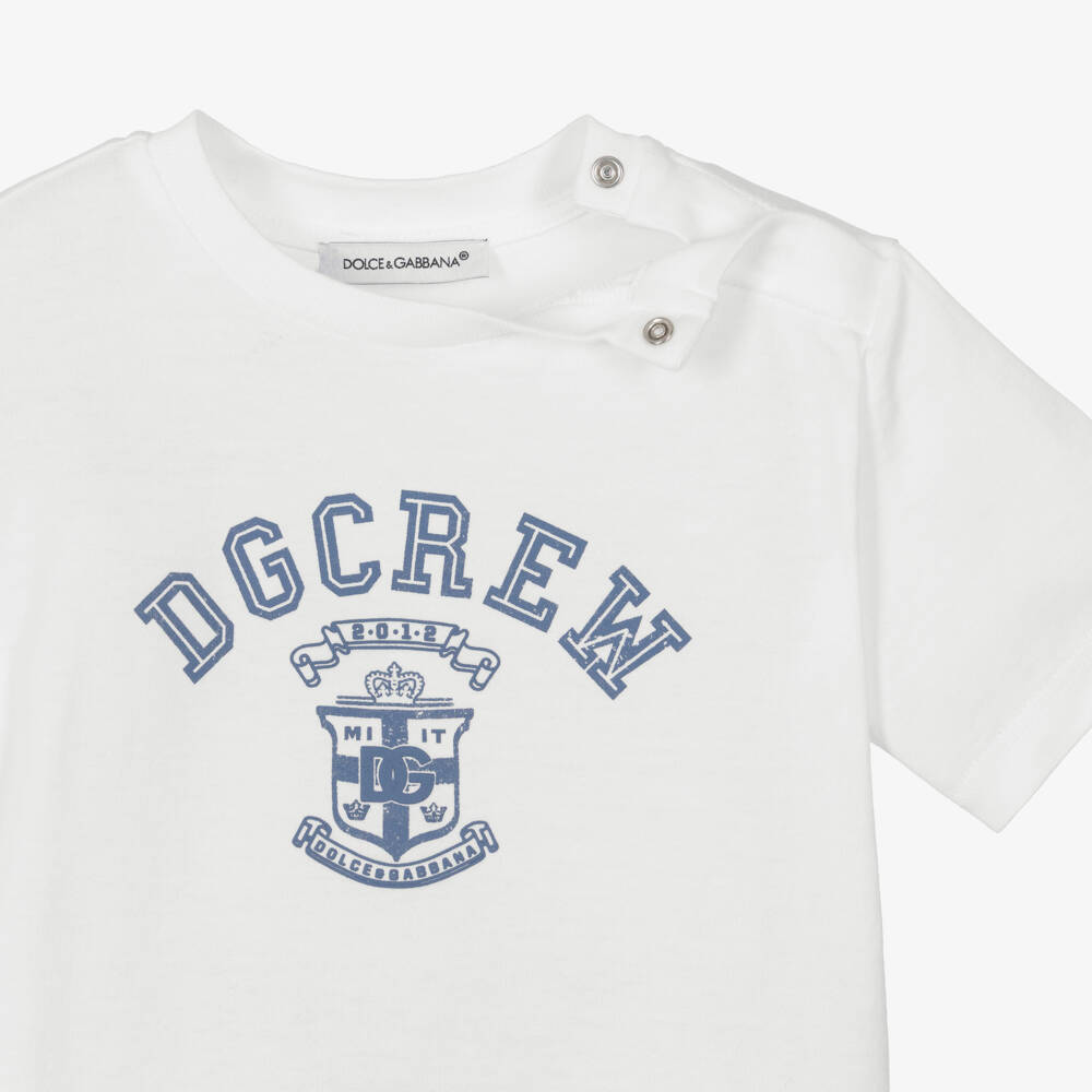 Dolce & Gabbana-Baby Boys White DG Crew Cotton T-Shirt | Childrensalon