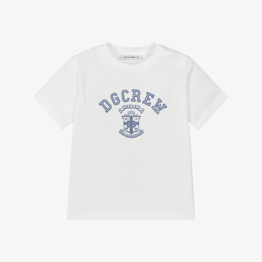 Dolce & Gabbana-Baby Boys White DG Crew Cotton T-Shirt | Childrensalon