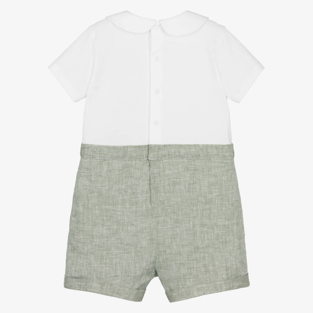 Dolce & Gabbana-Baby Boys White Jersey & Green Linen DG Shortie | Childrensalon