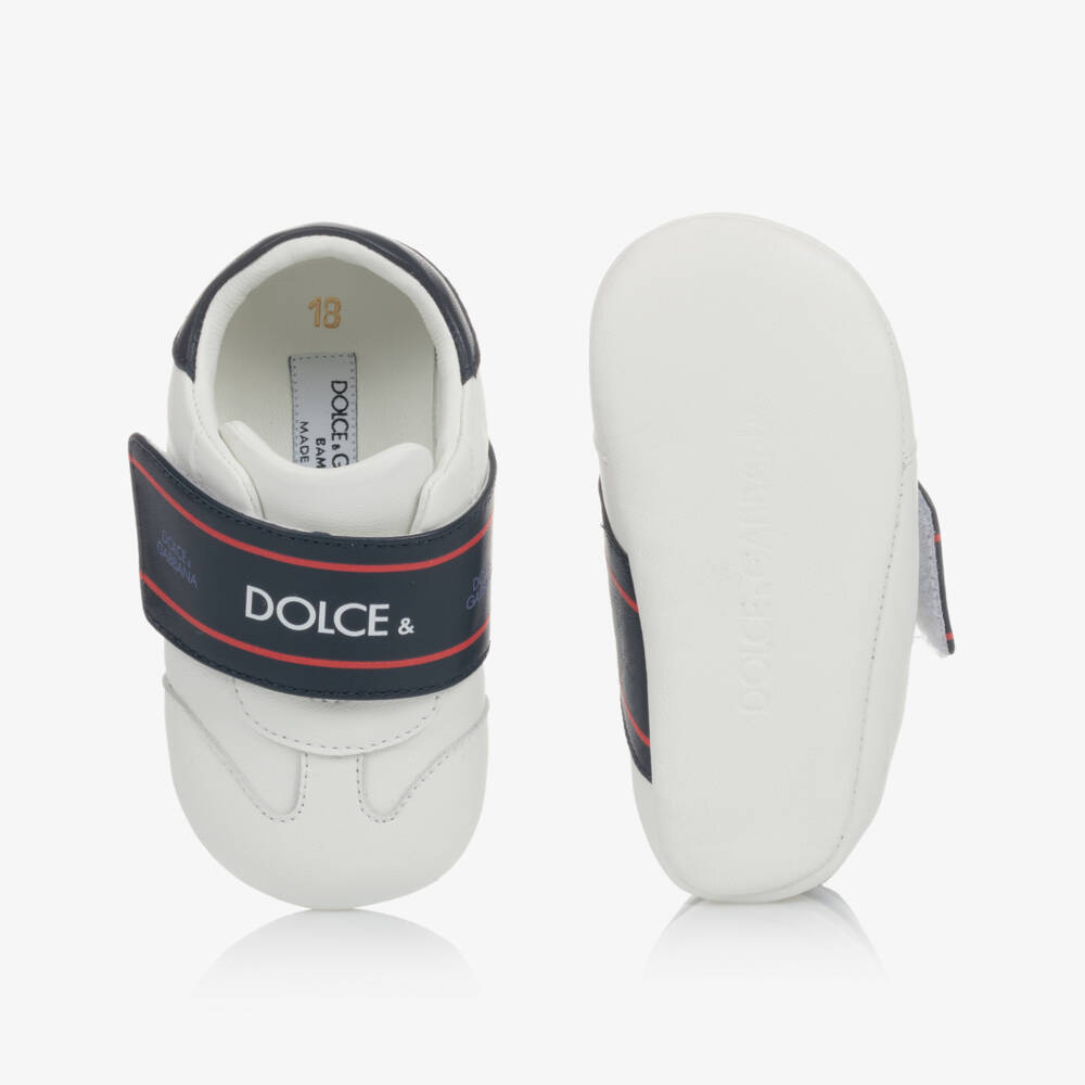 Dolce & Gabbana-Baby Boys White Leather Pre-Walker Trainers | Childrensalon