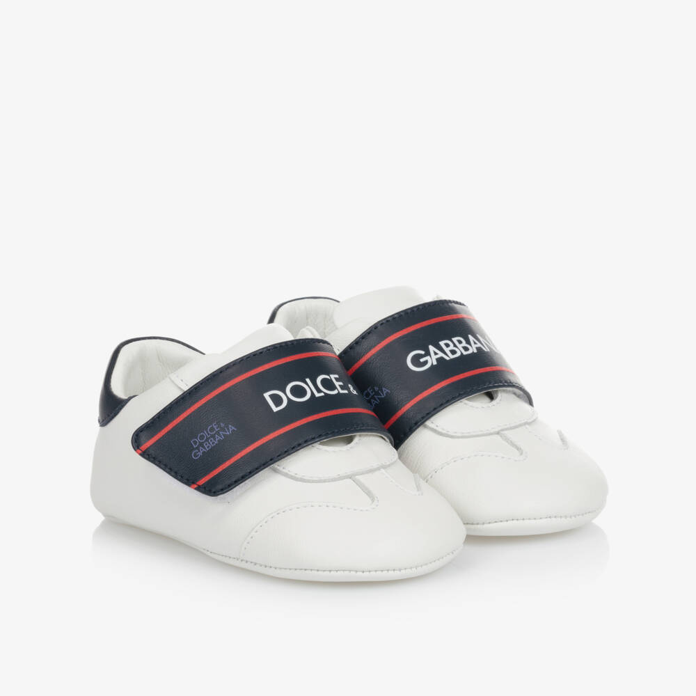 Dolce & Gabbana-Baby Boys White Leather Pre-Walker Trainers | Childrensalon