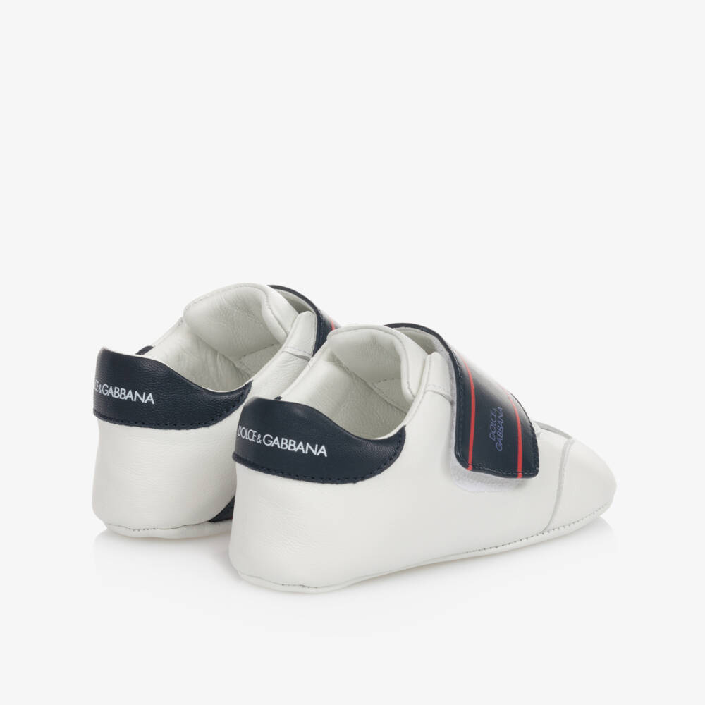 Dolce & Gabbana-Baby Boys White Leather Pre-Walker Trainers | Childrensalon