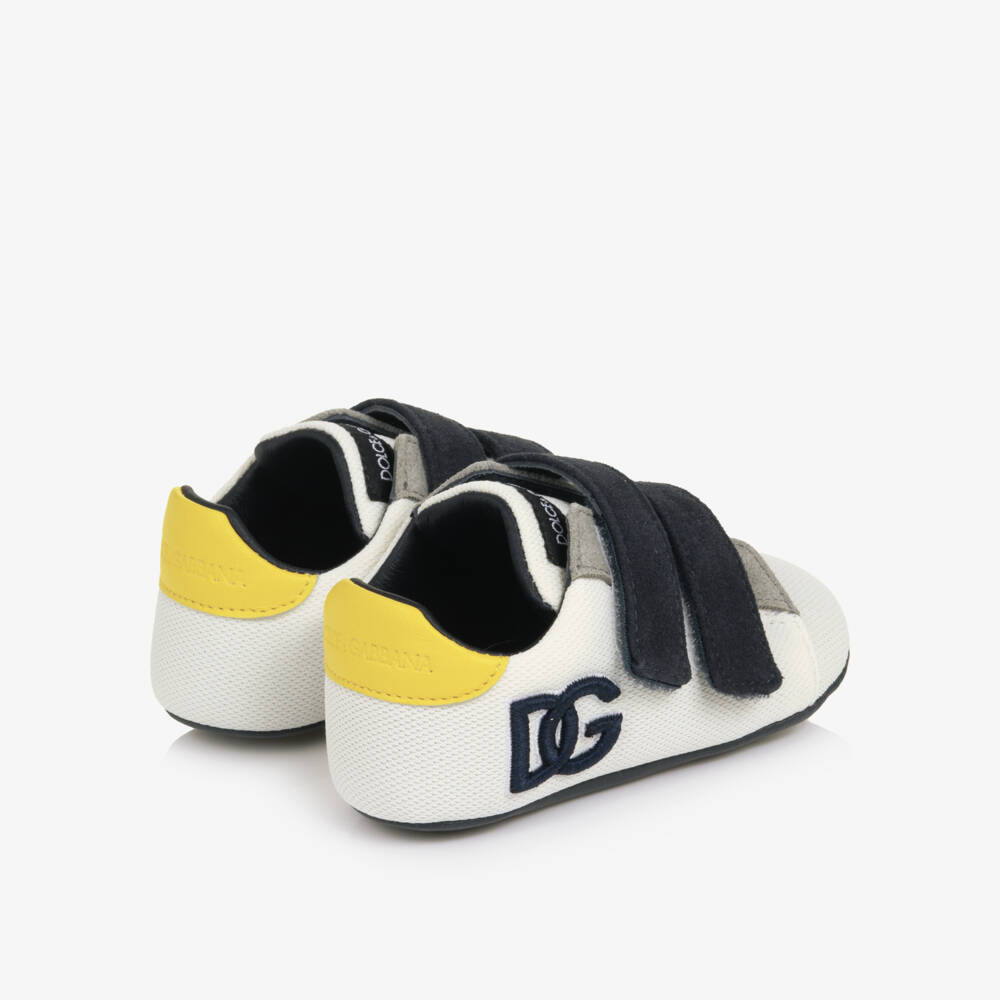 Dolce & Gabbana-Baby Boys White Pre-Walker Trainers with DG Logo | Childrensalon