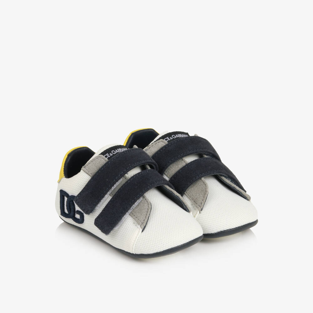 Dolce & Gabbana-Baby Boys White Pre-Walker Trainers with DG Logo | Childrensalon