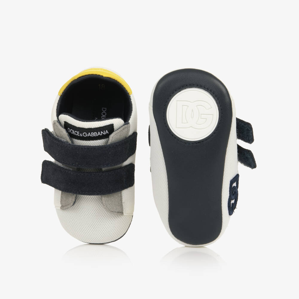 Dolce & Gabbana-Baby Boys White Pre-Walker Trainers with DG Logo | Childrensalon