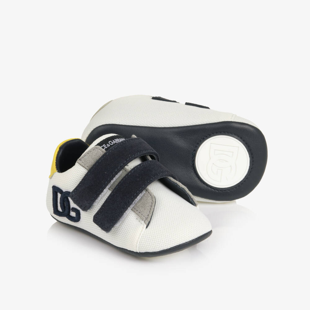 Dolce & Gabbana-Baby Boys White Pre-Walker Trainers with DG Logo | Childrensalon