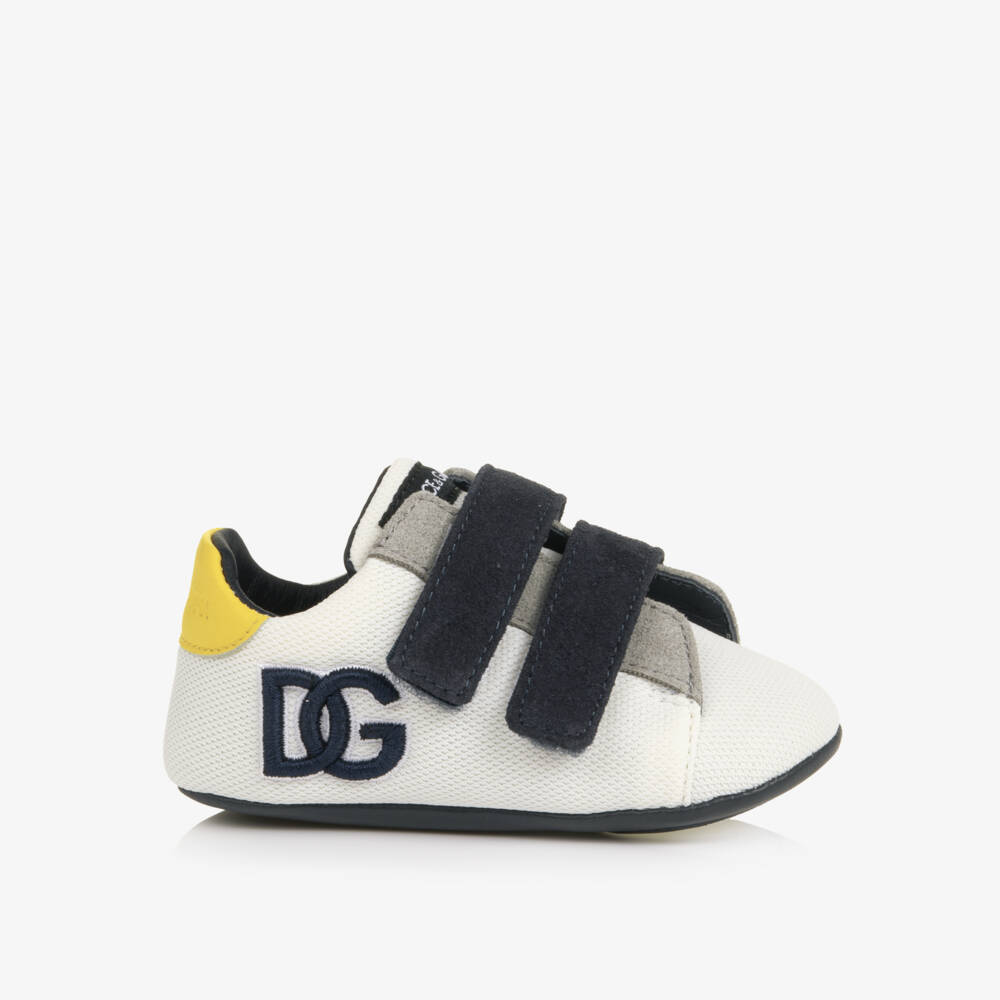 Dolce & Gabbana-Baby Boys White Pre-Walker Trainers with DG Logo | Childrensalon