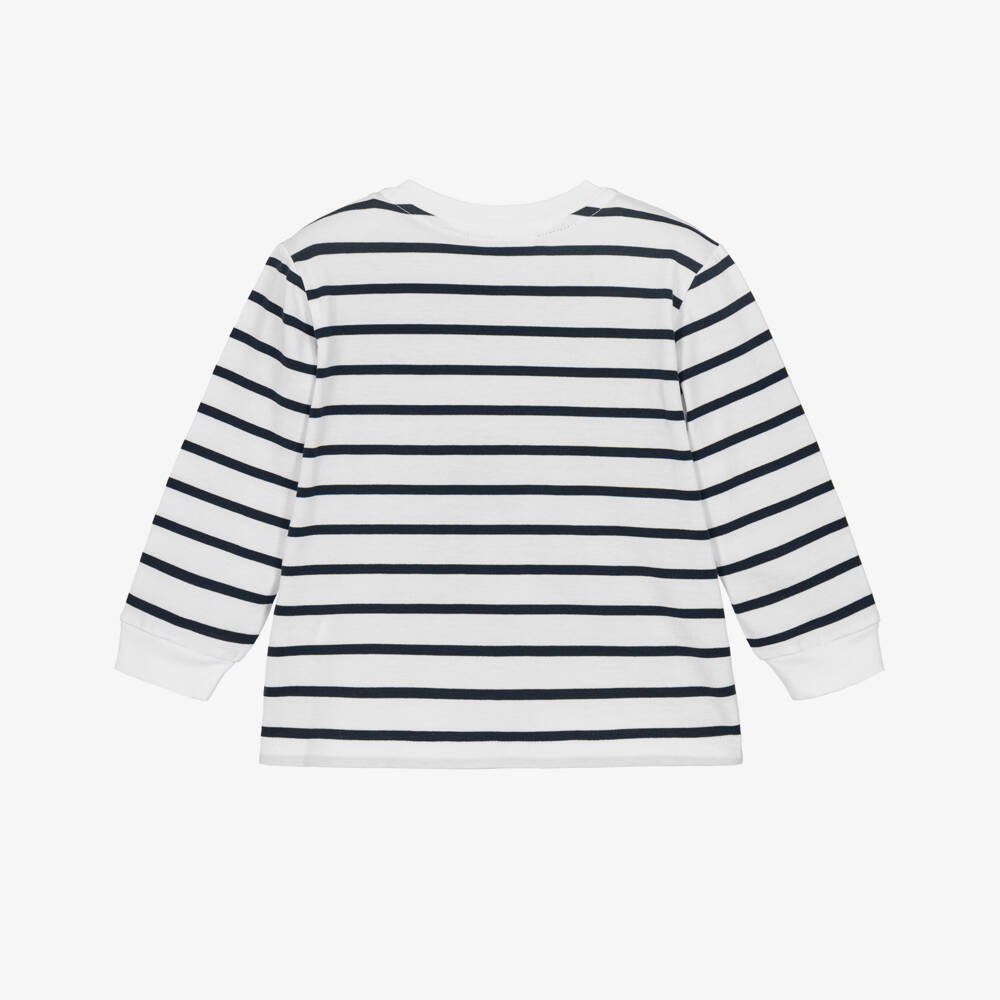 Dolce & Gabbana-Baby Boys White Striped Cotton Top with Marina Logo | Childrensalon