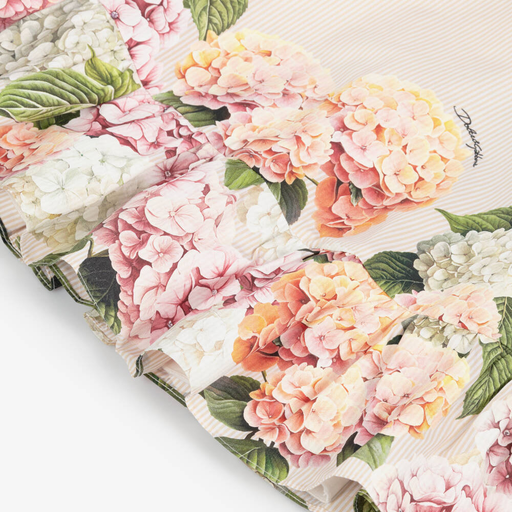 Dolce & Gabbana-Baby Girls Beige Stripes & Hydrangea Print Poplin Dress | Childrensalon