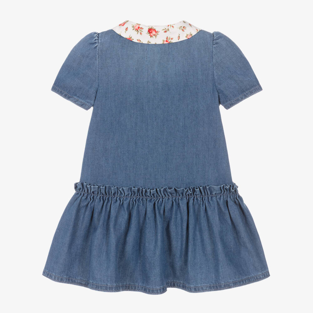 Dolce & Gabbana-Платье голубое из шамбре с цветочным воротником для малышек | Childrensalon