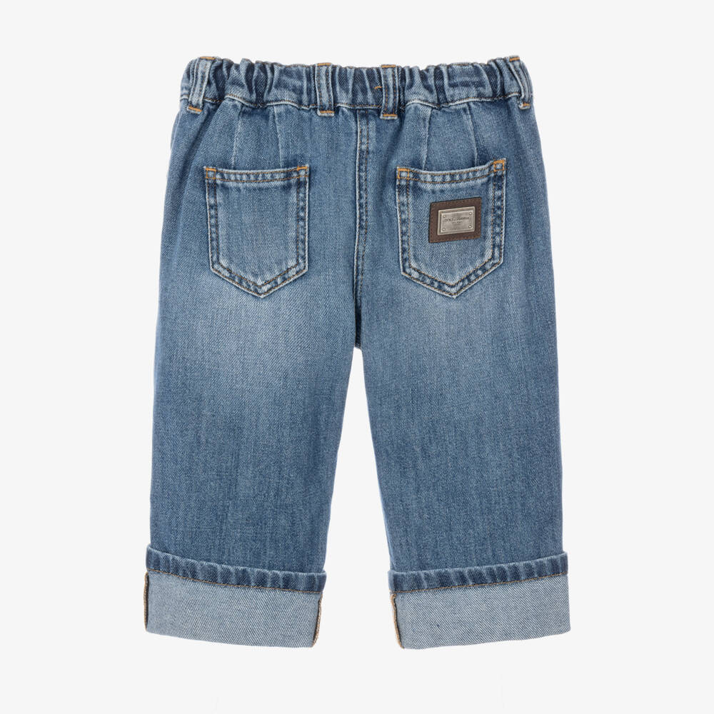 Dolce & Gabbana-Baby Girls Blue Denim Turn-Up Jeans | Childrensalon