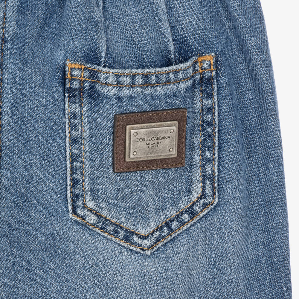 Dolce & Gabbana-Baby Girls Blue Denim Turn-Up Jeans | Childrensalon