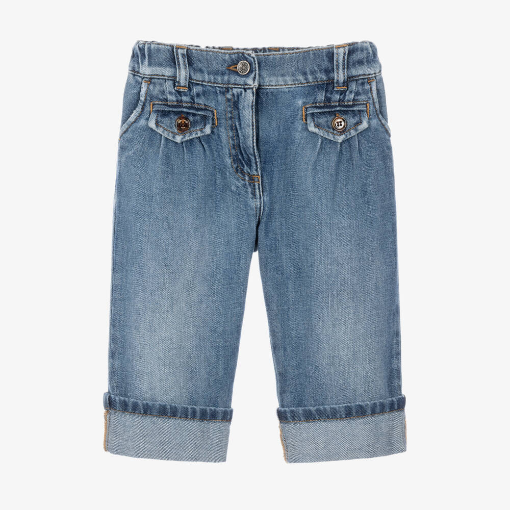 Dolce & Gabbana-Baby Girls Blue Denim Turn-Up Jeans | Childrensalon