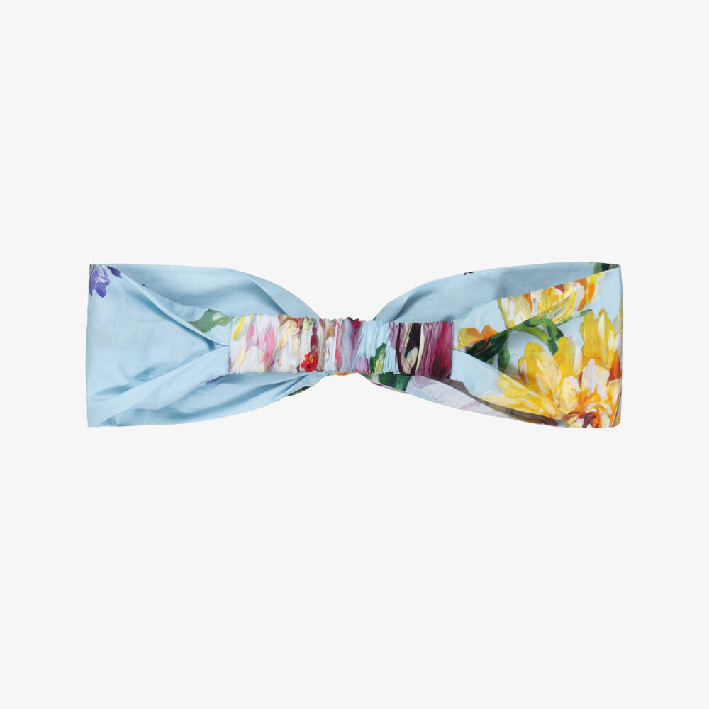 Dolce & Gabbana-Baby Girls Blue Floral Print Bow Headband | Childrensalon