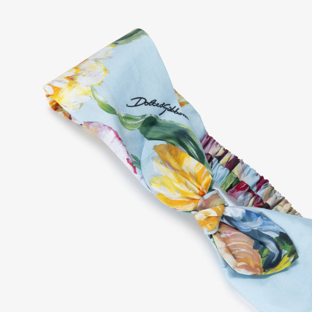 Dolce & Gabbana-Baby Girls Blue Floral Print Bow Headband | Childrensalon
