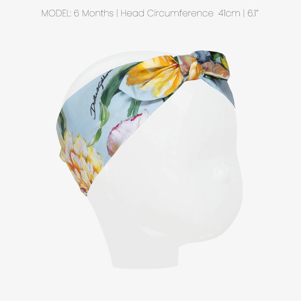 Dolce & Gabbana-Baby Girls Blue Floral Print Bow Headband | Childrensalon