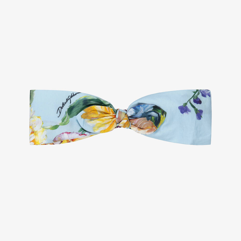 Dolce & Gabbana-Baby Girls Blue Floral Print Bow Headband | Childrensalon