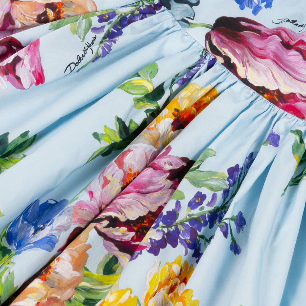 Dolce & Gabbana-Baby Girls Blue Floral Print Cotton Poplin Dress | Childrensalon