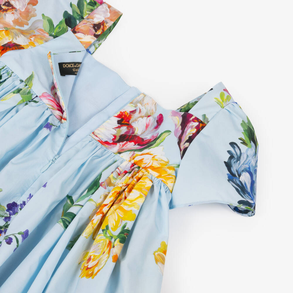 Dolce & Gabbana-Baby Girls Blue Floral Print Cotton Poplin Dress | Childrensalon