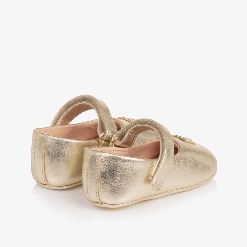 Dolce & Gabbana-Baby Girls Gold Leather Ballerina Pre-Walkers | Childrensalon