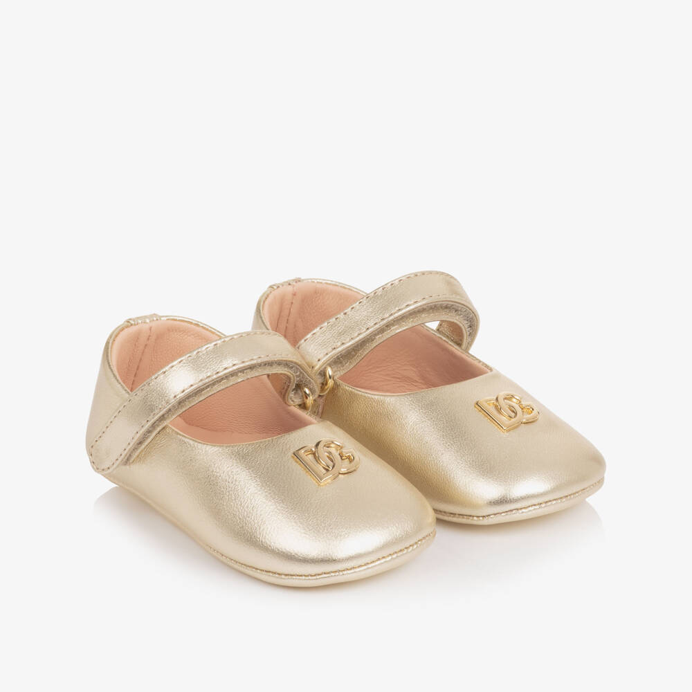 Dolce & Gabbana-Baby Girls Gold Leather Ballerina Pre-Walkers | Childrensalon