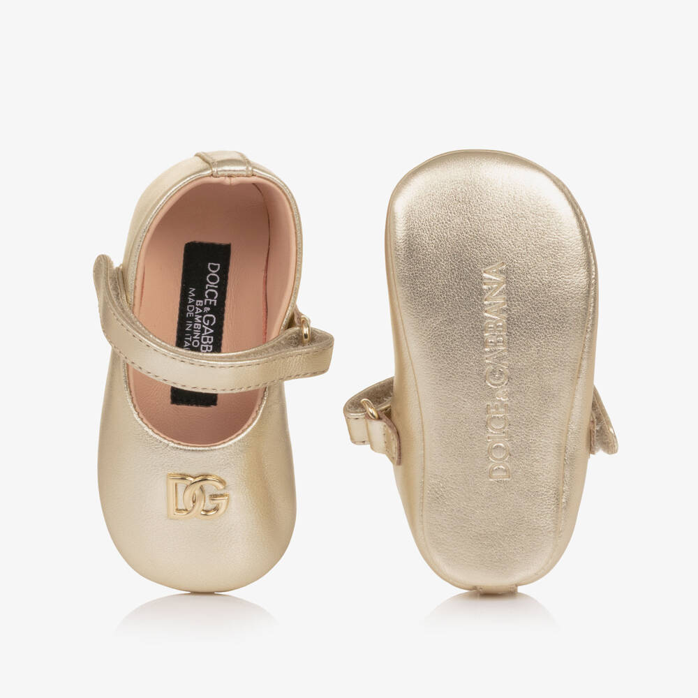 Dolce & Gabbana-Baby Girls Gold Leather Ballerina Pre-Walkers | Childrensalon